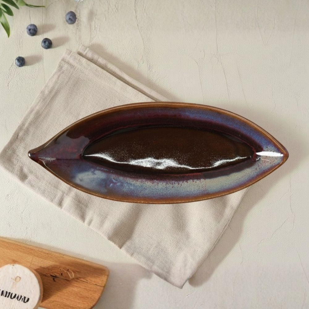 dark red ceramic boat platter set of 2 with glazed finish for serving snacks and appetizers